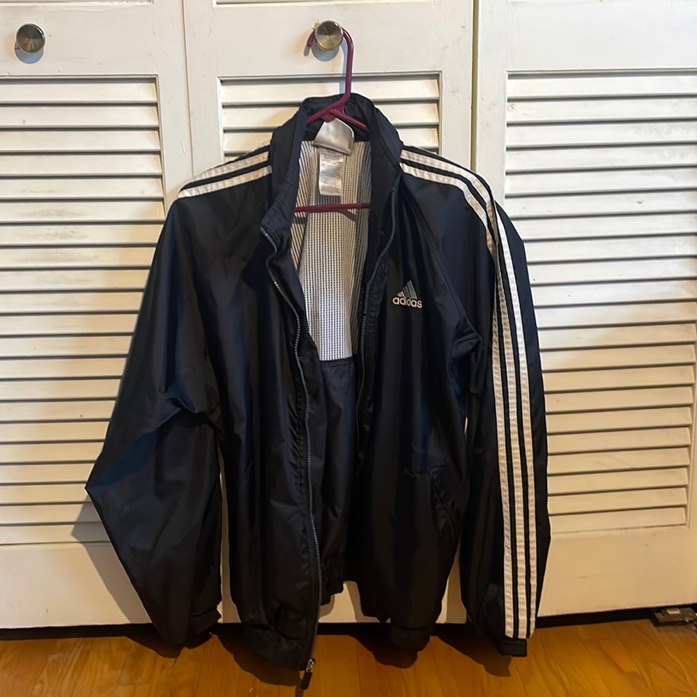 Adidas 3-Stripe Track Jacket | Black Full Zip Windbreaker | Men’s Small